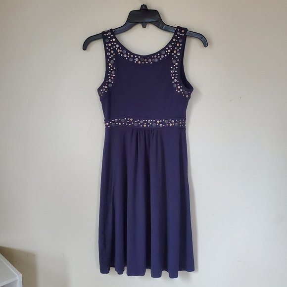Lucy & Laurel Navy Blue Dress with Metal Embellishments Size Small - Picture 7 of 7